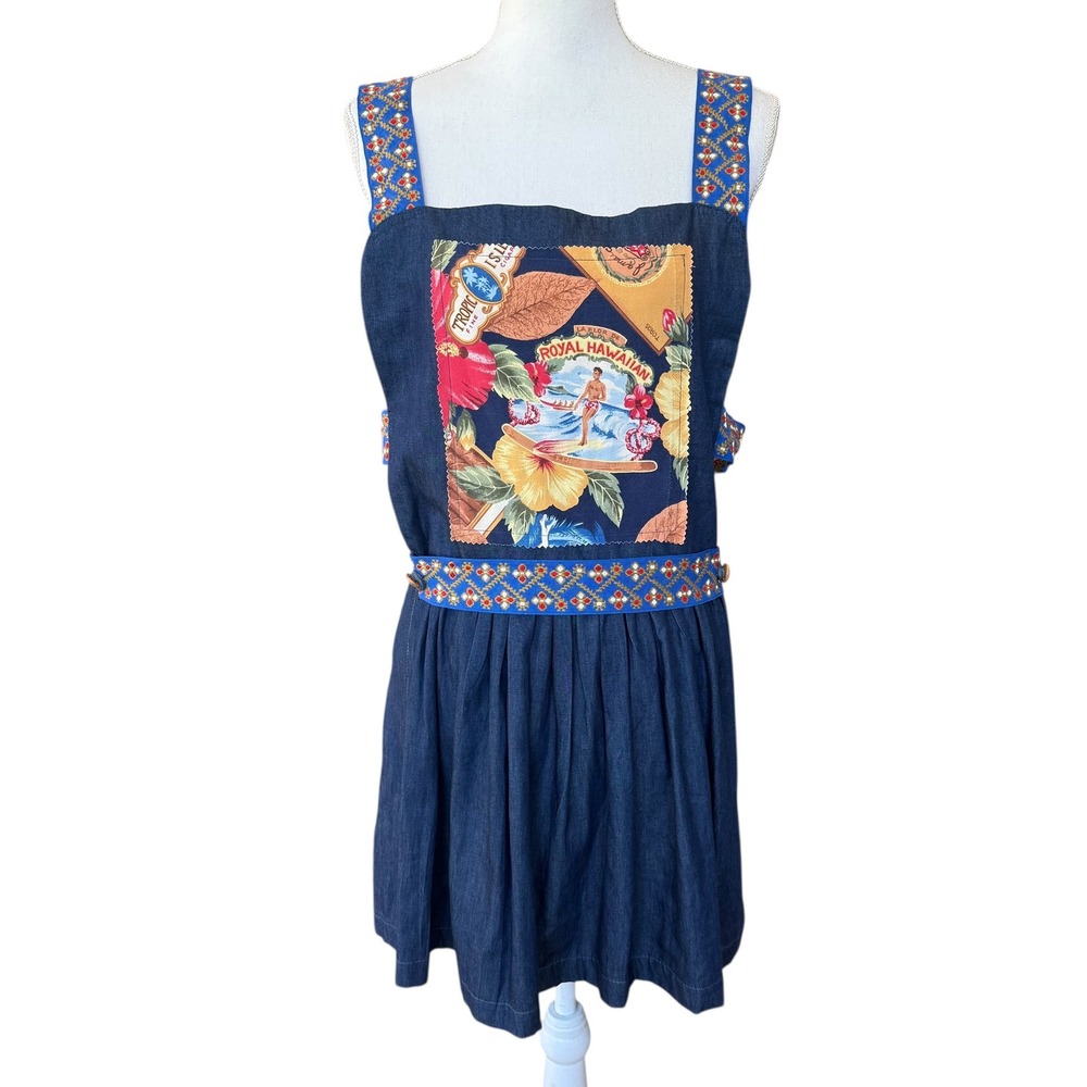 Le Cadeaux TL Landis‎ Vintage Style Denim Pinafore Dress Royal Hawaiian NWT